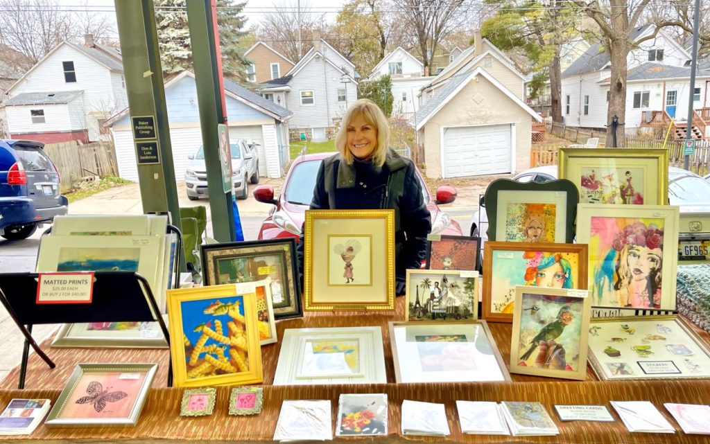 Mary and her art, Artisans Market, Grand Rapids, 2021